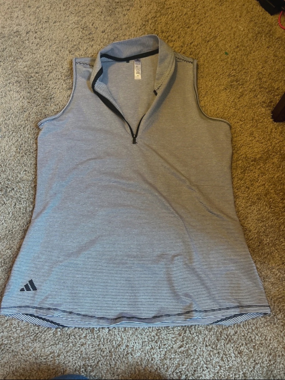 adidas Women’s Sleeveless Zip Tank - Light Gray & Black Stripes